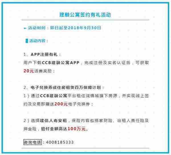 CCB建融公寓实名20元话费